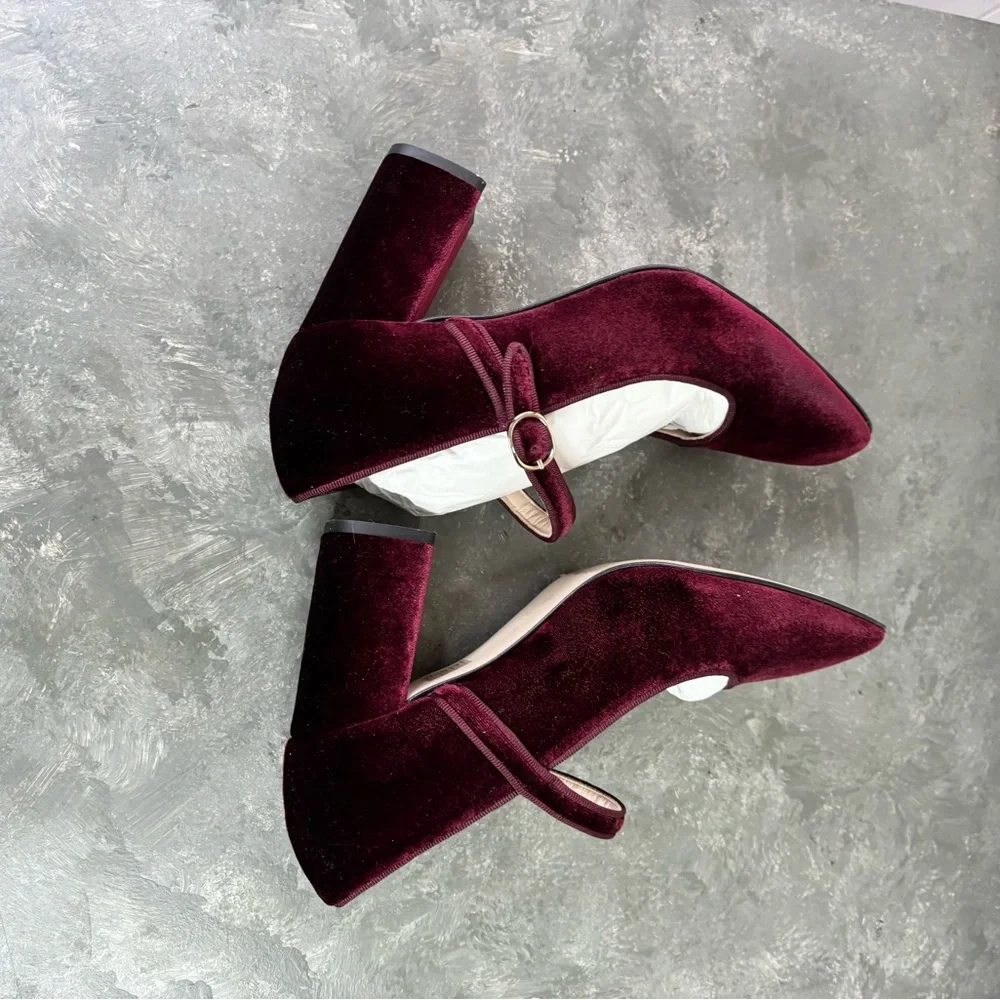 Tuckernuck Oxblood Velvet Julia Heels size 8 burgundy red Mary Jane - Picture 10 of 10